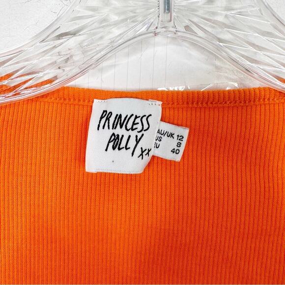 PRINCESS POLLY | Orange Ribbed Long Sleeve Crop Square Neck Kinsey Top Sz. 8 - Picture 4 of 5